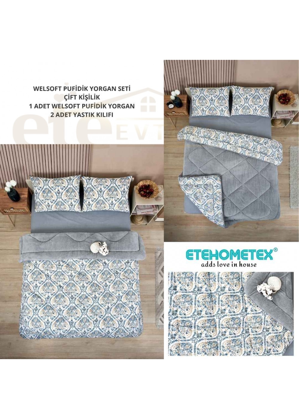 ETE HOMETEX ÇİFT KİŞİLİK LÜX WELSOFT YORGAN 195X215CM AKSU GRİ 8696474231868 ETE HOMETEX ÇİFT KİŞİLİK LÜX WELSOFT YORGAN 195X215CM AKSU GRİ 8696474231868